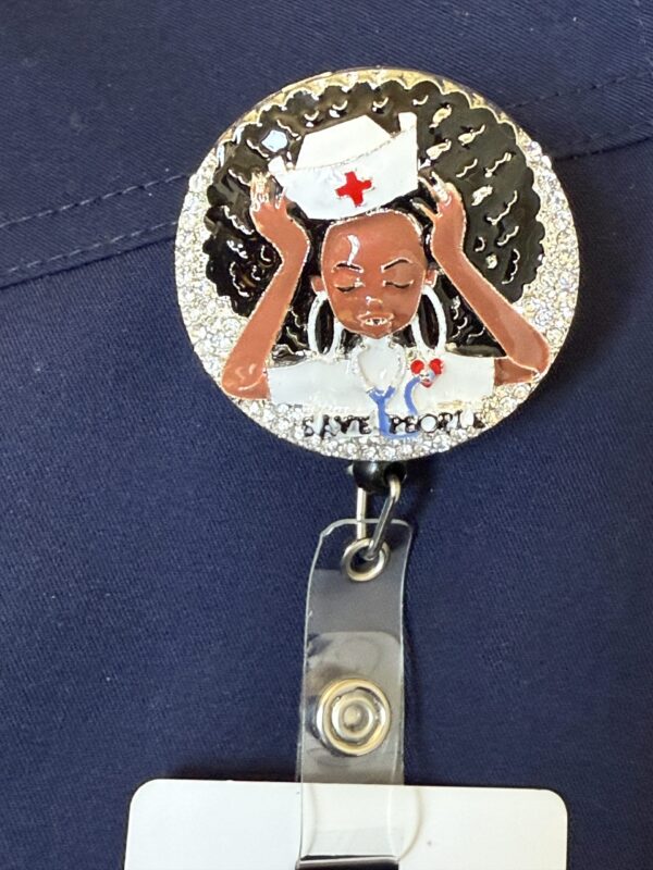 Black Nurse Glitter Badge Buddy - Save Lives.