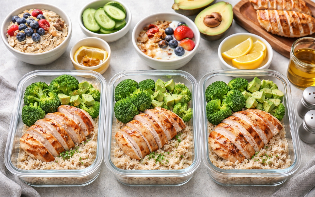 Healthy repeated meals in containers showing consistent eating habits for weight loss
